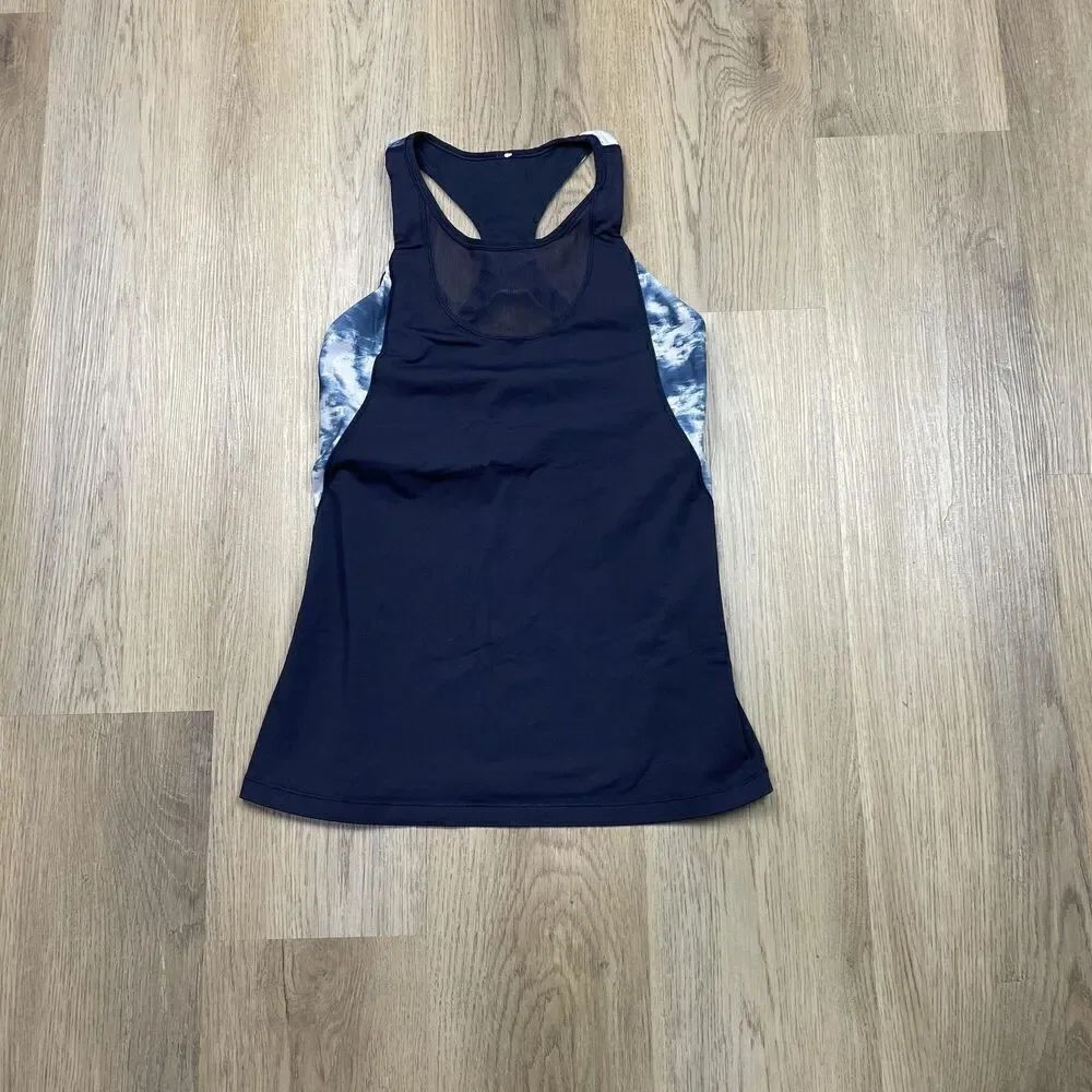 Lululemon Tank Top Womens 8 Blue Tie Dye Racerback Athletic Yoga Gym Mesh Panel